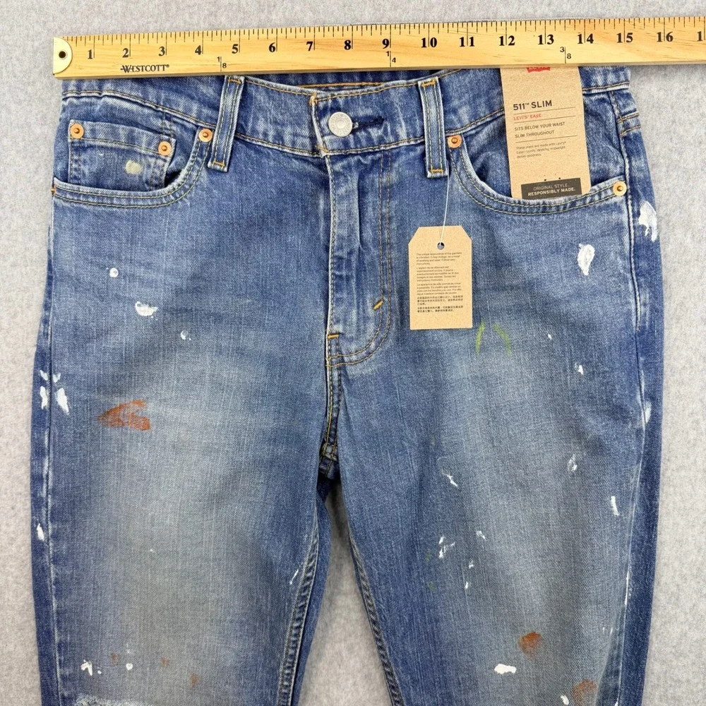 NWT Levis 511 Slim Fit Jeans Mens 30x32 Paint Splatter Distressed 04511-5534